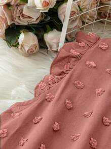 Plus Size Vacation Casual Plain Swiss Dot Patchwork Ruffle Hem Sleeveless Blouse - Coral Orange - View 3
