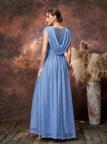 Faeriesty Dressalisa Maternity Draped Neckline Contrast Sequin Formal Party Dress - Blue - View 2