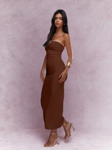 MISSGUIDED Váy Maxi Bodycon Bandeau Chi Tiết Thắt Nút Xoắn - màu nâu - Xem 4