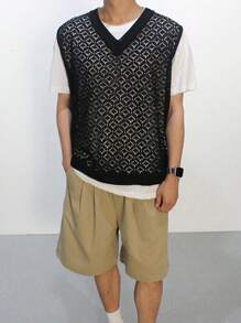 DAZY Men's Summer Solid Color Knitted Vest , Black - Black - View 4