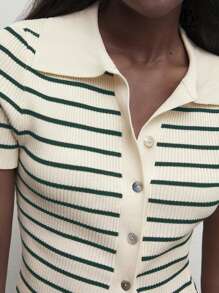 BizChic 女士帶領口紐扣條紋針織毛衣 - 彩色 - 查看 8