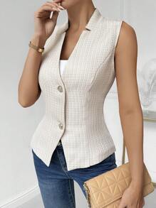 Chiquease 女式無袖羊毛背心西裝外套 - 杏色 - 查看 1