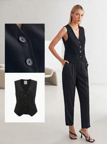 MOTF PREMIUM Áo khoác  âu phục nữ Nút màu trơn Thanh lịch - màu đen - Xem 11