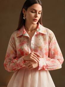 Anewsta Printed Beach Vacation Long Sleeve Floral Shirt - Multicolor - View 1