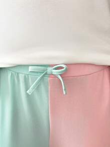 SHEIN Tween Girls Extended Size Loose Casual Round Neck Pullover Letter Printed T-Shirt And Pants Set With Color-Blocking Design - Multicolor - View 8