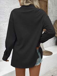 EMERY ROSE Top pour femmes simple à boutonnière avant, à manches longues et à col, convient pour un port quotidien et de loisirs