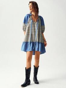 Bohemela Vestido de vacaciones de diseño de parche con rayas para mujer