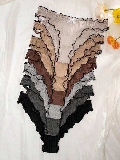 PetitDoll 7 piezas Bragas de mujer con bloques de color, decoradas con lazos