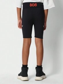 SUMWON Tween Girls Biker Short With Print - Black - View 4