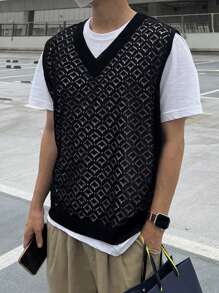 DAZY Men's Summer Solid Color Knitted Vest , Black - Black - View 7