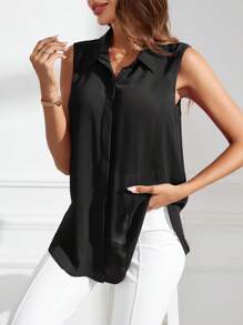 SHEIN Clasi Áo dài tay mùa hè màu trơn cho nữ - màu đen - Xem 1