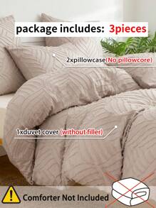 Solid Color Jacquard Duvet Cover Set, 1pc Duvet Cover & 2pcs Pillowcase, Modern Polyester Bedding Set For All Season - Khaki - View 5