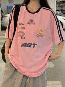 DAZY Áo thun ngắn tay dành cho người đi xe đạp khối màu theo bảng chữ cái - Hồng - Xem 8