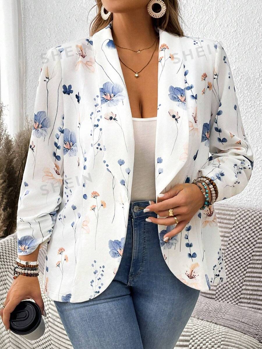 SHEIN LUNE Plus Size Botanical Floral Print Daily Match Blazer Jacket
