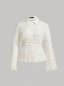 SHEIN MOD Áo Sơ Mi Họa Tiết Màu Mai Plus Size Cho Nữ - Màu be - Xem 1