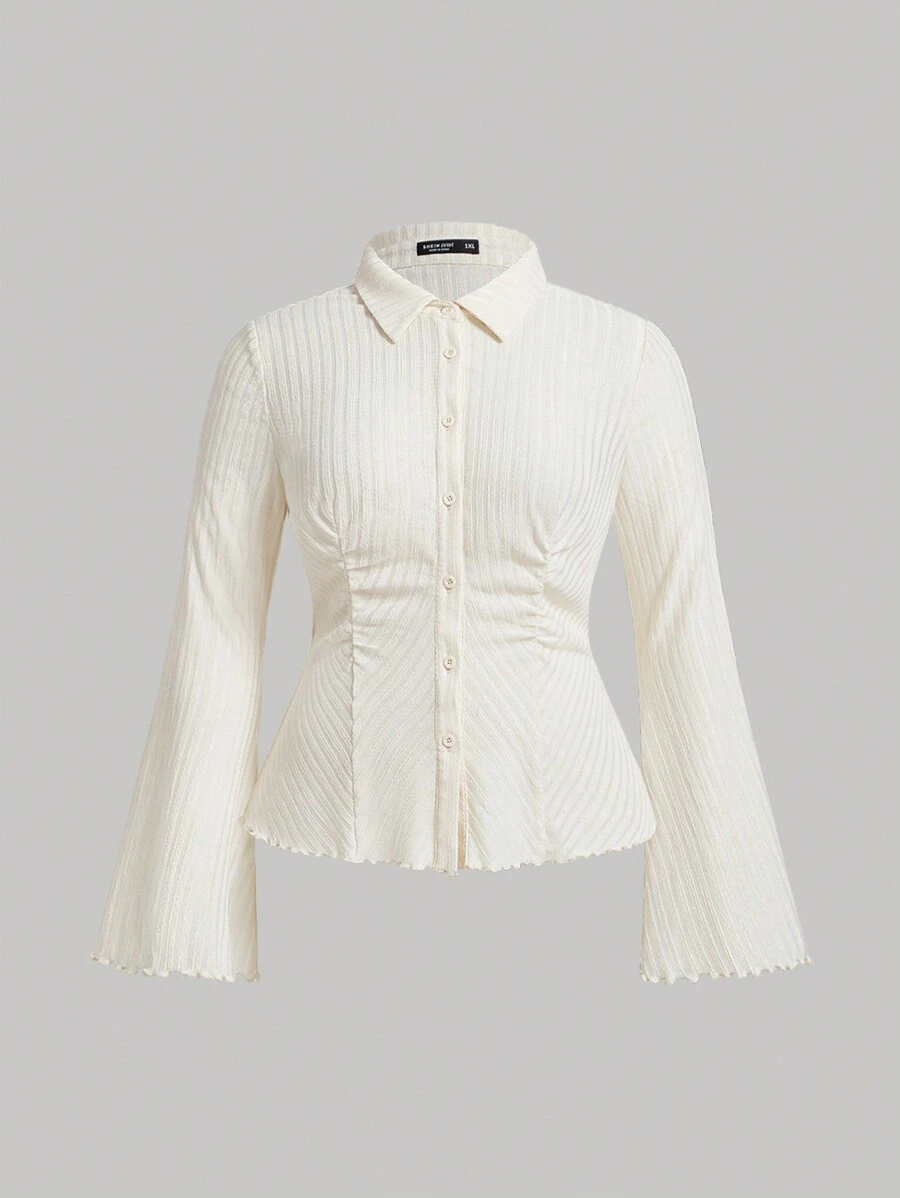 SHEIN MOD Áo Sơ Mi Họa Tiết Màu Mai Plus Size Cho Nữ - Màu be - Xem 1