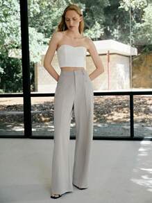 MOTF PREMIUM PRESS CREASE TAILORED WIDE LEG SUIT PANTS - Light Grey - View 7