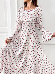 Modelyn Váy phong cách Ả Rập thông thường in ngẫu nhiên cho nữ, trang phục hàng ngày đơn giản - trắng - Xem 8