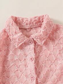 SHEIN Young Girls' Simple Everyday Long Sleeve Shorts 2-Piece Set - Pink - View 3