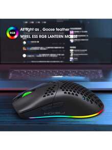 HXSJ无线鼠标，内置2.4G模块，可充电电池，RGB灯效，蜂窝状设计，USB接口，3600 DPI - 黑色 - 查看 7