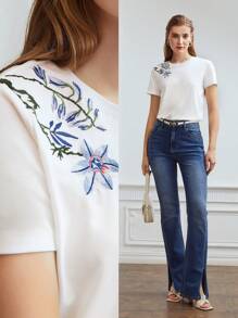 MOTF PREMIUM FLORAL EMBROIDERED T-SHIRT