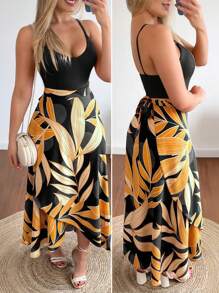 Chiquease Vestido maxi de mujer de correas de espagueti, de un solo color, con estampado, para uso diario sencillo