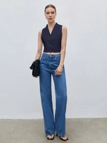 SHEIN BIZwear 女式純色無袖衫，搭配西裝領，夏季款 - 藏蓝色 - 查看 7