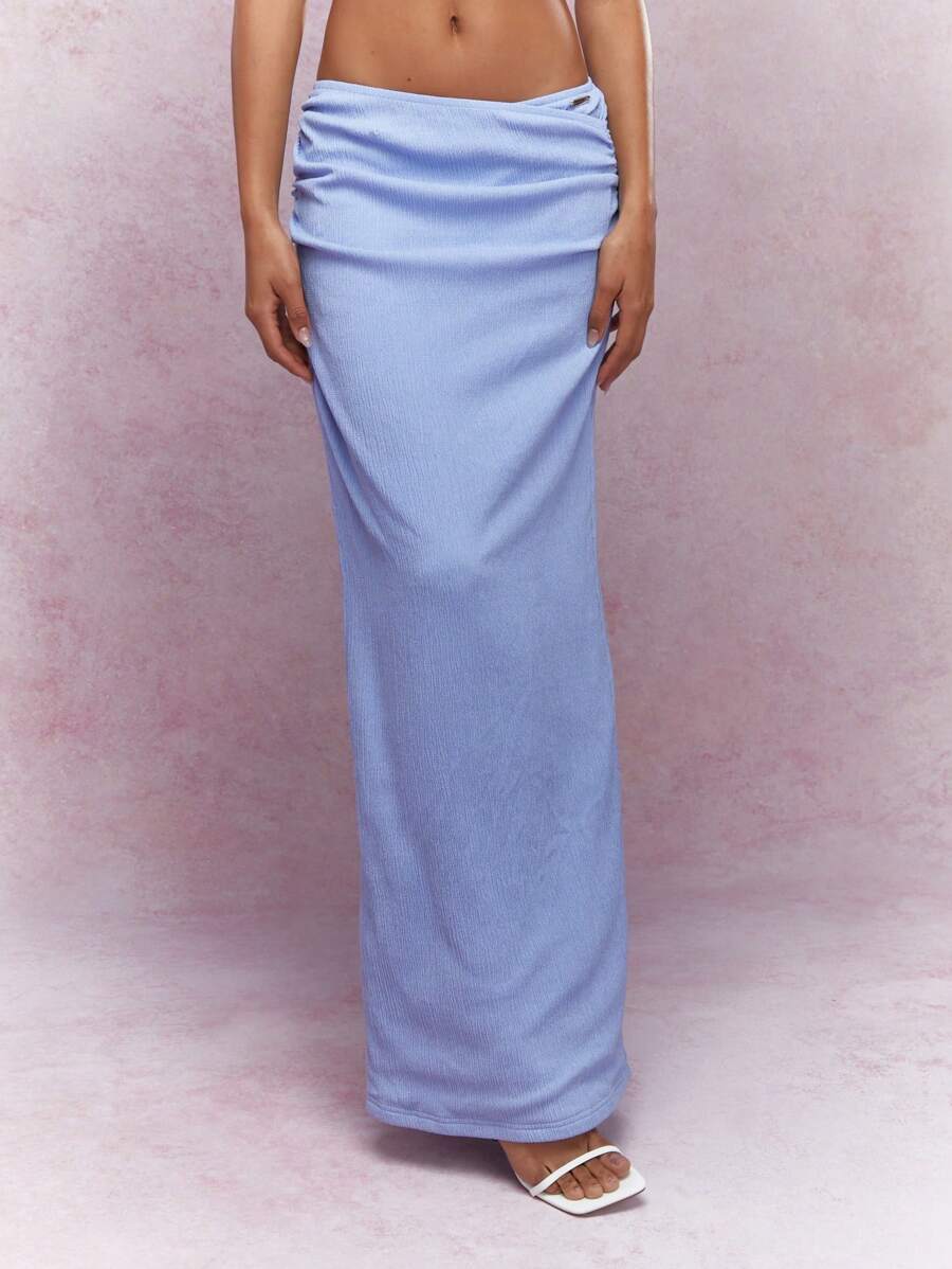 MISSGUIDED Chi Tiết Xoắn Cổ Lao Cứng Vải Xếp Vai Crop Top Và Vải Xếp Eo Xẻ Sau Ôm Body Váy Maxi Đồng Hoặc Bộ - Màu tím hoa cà - Xem 1