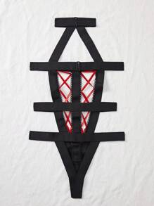 Exotic-Bondage Body Teddy con cuello halter y parte delantera con cordones