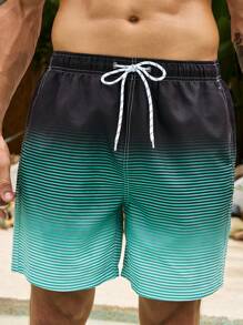 Manfinity Swimmode 男士条纹印花松紧腰宽松沙滩短裤、度假泳裤 - 彩色 - 查看 3