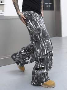 Manfinity EMRG Men's Tie-Dye Printed Workwear Style Pocketed Casual Jeans - Multicolor - View 3