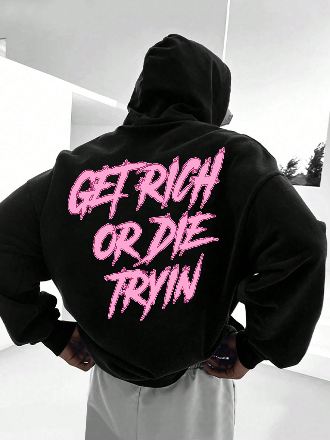 Manfinity Dauomo Men's Plus-Size Simple Printed Long Sleeve Hoodie