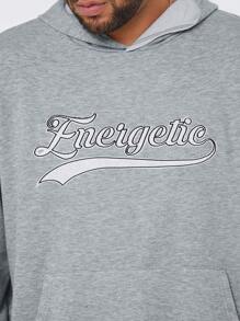 Manfinity VCAY Men's Plus Size Casual Knitted Loose Fit Drop Shoulder Long Sleeve Academia Nice Hoodie With Embroidered Letter Pattern And Raw-Edge Hem, Suitable For Daily Wear, For Fall Winter - Grey - View 2