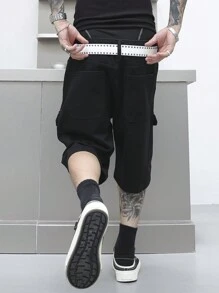 Manfinity EMRG Pantalones cortos de mezclilla para trabajar de unicolor y estilo casual para hombre de verano - Negro - Ver 2