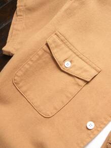 Manfinity Homme Men's Summer Letter Printed Workwear Short Sleeve Casual Denim Shirt With Pockets