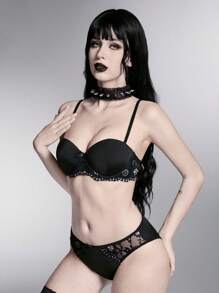 ROMWE Dark Gothic Underwire Lace Women's Lingerie Set - Black - View 6