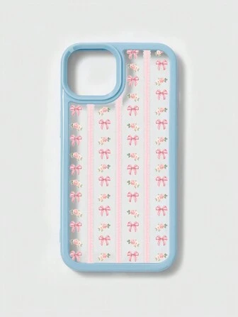 Kawaii 1 pieza Funda de teléfono con lazo de flor de camelia azul compatible con iPhone 11 12 13 14 15 Pro Max
