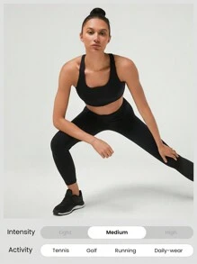 GLOWMODE Radiate Quick-Dry U-Neck Multi-Strap Sports Bra Medium Impact Gym Cycling Workout - Black - View 6