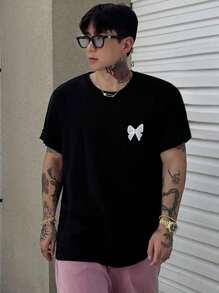 DAZY Men's Casual Butterfly Print T-Shirt For Summer - Black - View 5
