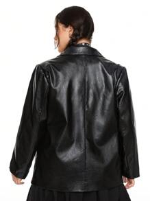 ROMWE Academia College-Stil Große Größen Schule Jacke aus PU-Leder, lose gerade Schlauchjacke