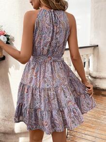 SHEIN Clasi Women's Summer Open Shoulder Printed Casual Dress (Random Pattern) - Purple - View 2