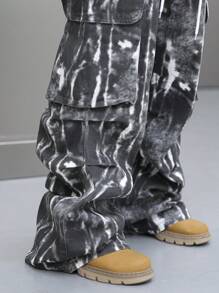 Manfinity EMRG Men's Tie-Dye Printed Workwear Style Pocketed Casual Jeans - Multicolor - View 8