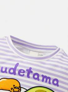 Gudetama X SHEIN 嬰兒女孩淺紫色條紋鱷魚卡通角色網紗裙連體衣