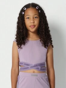 SUMWON Tween 女童短款背心和跑步短裤两件套 - 淡紫色 - 查看 3