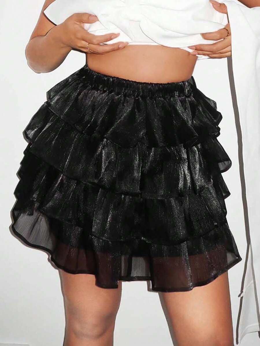 SHEIN SXY 女士優雅圓網公主蛋糕裙 - 黑色 - 查看 1