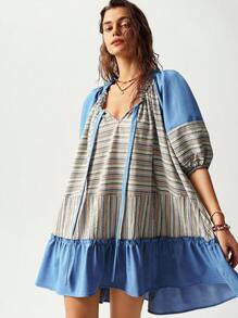 Bohemela Vestido de vacaciones de diseño de parche con rayas para mujer