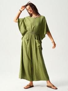 Bohemela Vacation Loose Batwing Sleeve Jumpsuit For Women - Grey - View 1