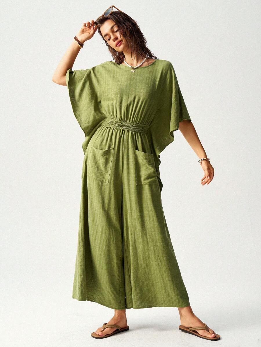 Bohemela Vacation Loose Batwing Sleeve Jumpsuit For Women - Grey - View 1