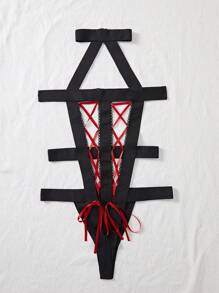 Exotic-Bondage Body Teddy con cuello halter y parte delantera con cordones