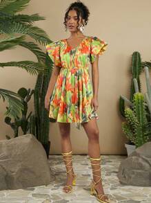 Travachic 夏日假期用熱帶花紋荷邊迷你裙 - 彩色 - 查看 4